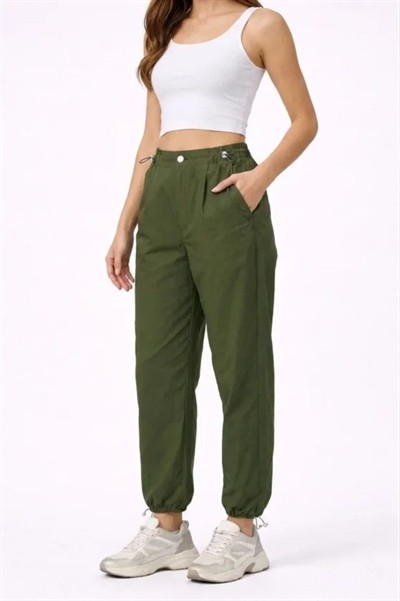 Paraşüt Kumaş Pantolon Bel Ve Paça Ayarlanabilir Lastikli Spor Pantolon - Haki