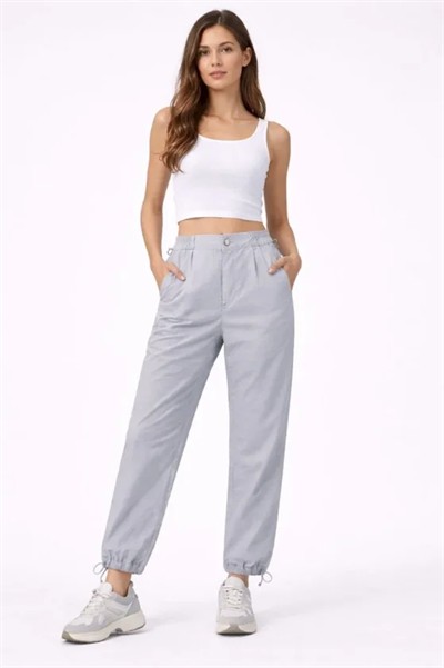 Paraşüt Kumaş Pantolon Bel Ve Paça Ayarlanabilir Lastikli Spor Pantolon - Gri