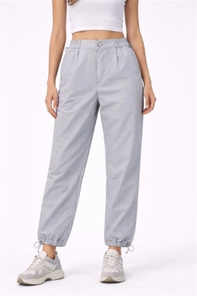 Paraşüt Kumaş Pantolon Bel Ve Paça Ayarlanabilir Lastikli Spor Pantolon - Gri