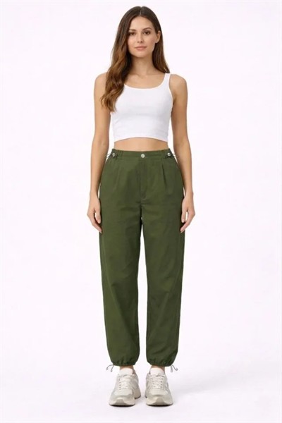 Paraşüt Kumaş Pantolon Bel Ve Paça Ayarlanabilir Lastikli Spor Pantolon - Haki