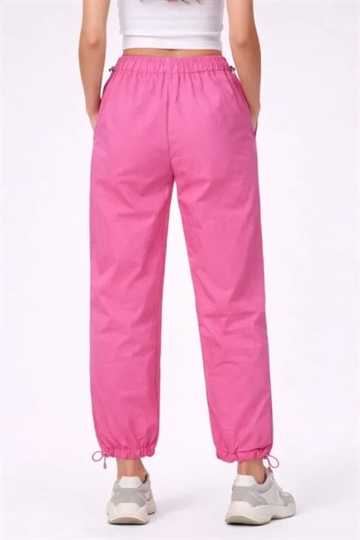 Paraşüt Kumaş Pantolon Bel Ve Paça Ayarlanabilir Lastikli Spor Pantolon - Pembe