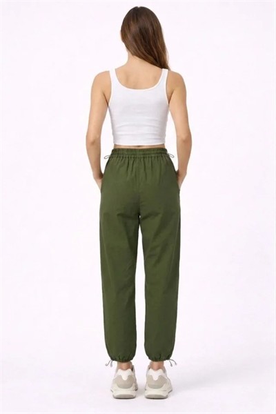 Paraşüt Kumaş Pantolon Bel Ve Paça Ayarlanabilir Lastikli Spor Pantolon - Haki