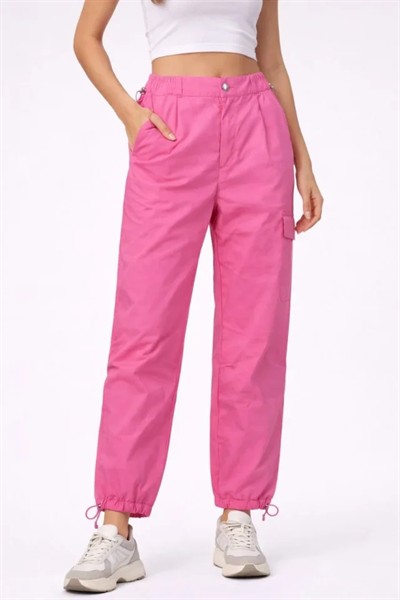 Paraşüt Kumaş Pantolon Bel Ve Paça Ayarlanabilir Lastikli Spor Pantolon - Pembe