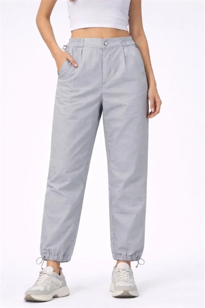 Paraşüt Kumaş Pantolon Bel Ve Paça Ayarlanabilir Lastikli Spor Pantolon - Gri