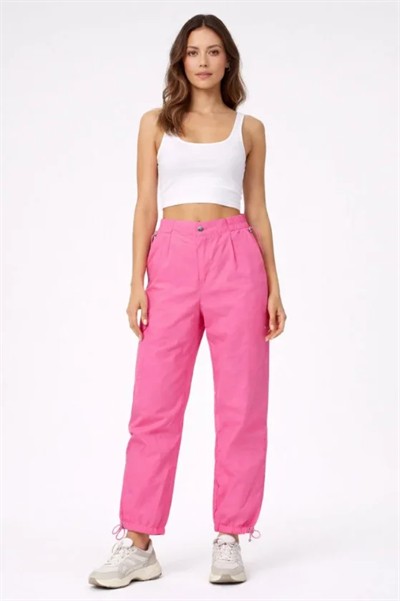 Paraşüt Kumaş Pantolon Bel Ve Paça Ayarlanabilir Lastikli Spor Pantolon - Pembe