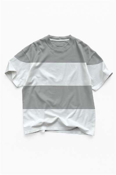 Parçali İki İplik Oversize Tişört Arka Sizin Tasarımınız - Gri