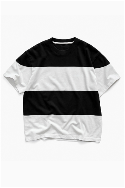 Parçali İki İplik Oversize Tişört Arka Sizin Tasarımınız - Siyah