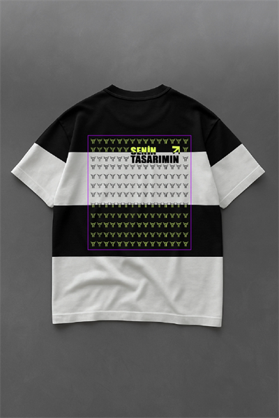 Parçali İki İplik Oversize Tişört Arka Sizin Tasarımınız - Siyah