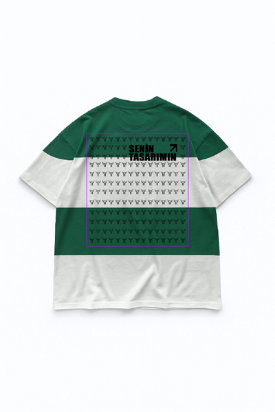 Parçali İki İplik Oversize Tişört Arka Sizin Tasarımınız - Yeşil