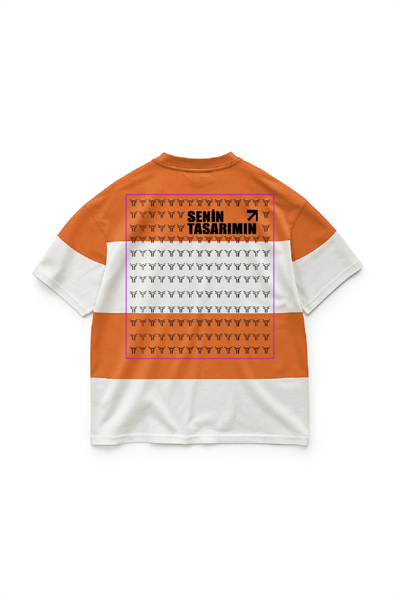 Parçali İki İplik Oversize Tişört Arka Sizin Tasarımınız - Turuncu