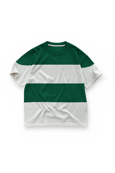 Parçali İki İplik Oversize Tişört Arka Sizin Tasarımınız - Yeşil