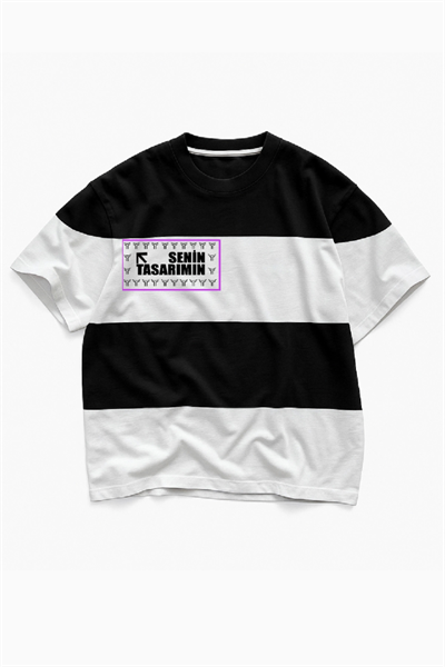 Parçali İki İplik Oversize Tişört Ön Arka Sizin Tasarımınız - Siyah