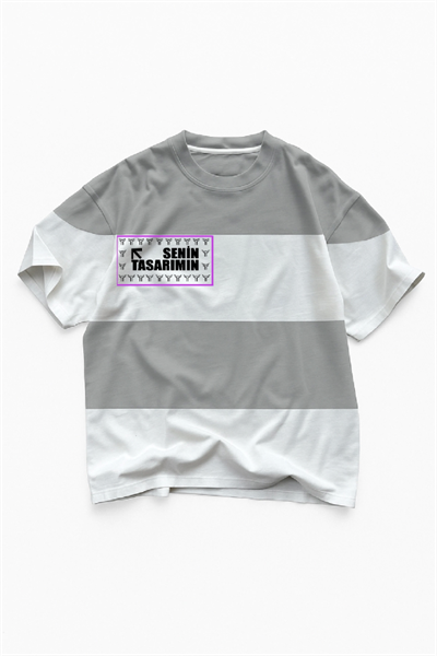 Parçali İki İplik Oversize Tişört Ön Arka Sizin Tasarımınız - Gri