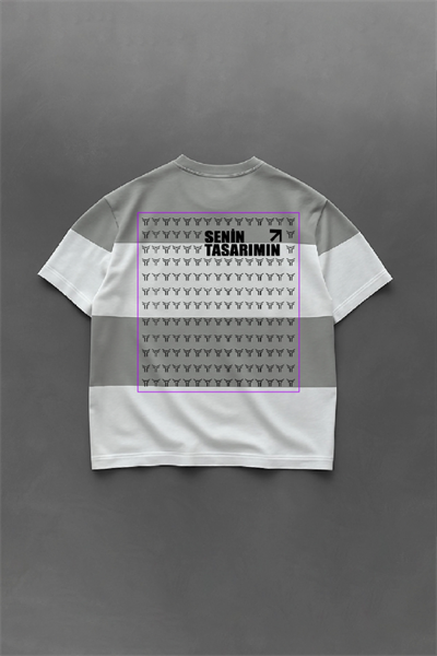 Parçali İki İplik Oversize Tişört Ön Arka Sizin Tasarımınız - Gri