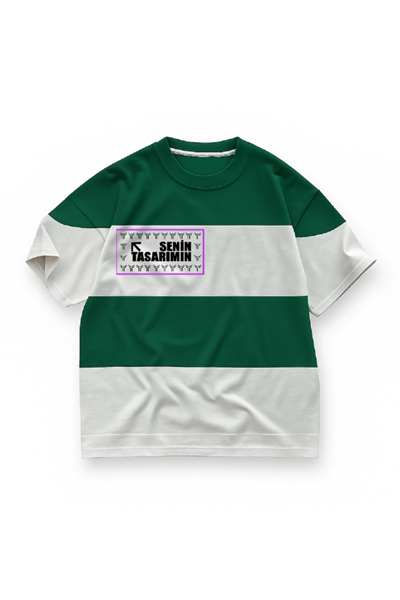 Parçali İki İplik Oversize Tişört Ön Arka Sizin Tasarımınız - Yeşil