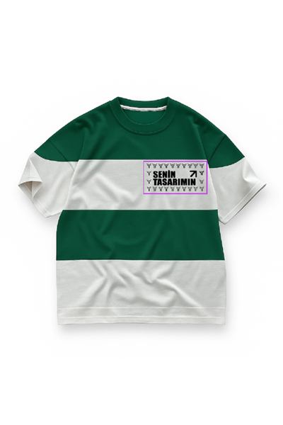 Parçali İki İplik Oversize Tişört Ön Sizin Tasarımınız - Yeşil