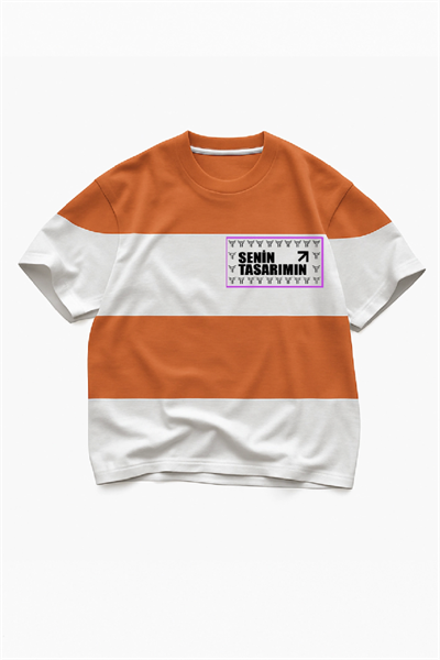 Parçali İki İplik Oversize Tişört Ön Sizin Tasarımınız - Turuncu