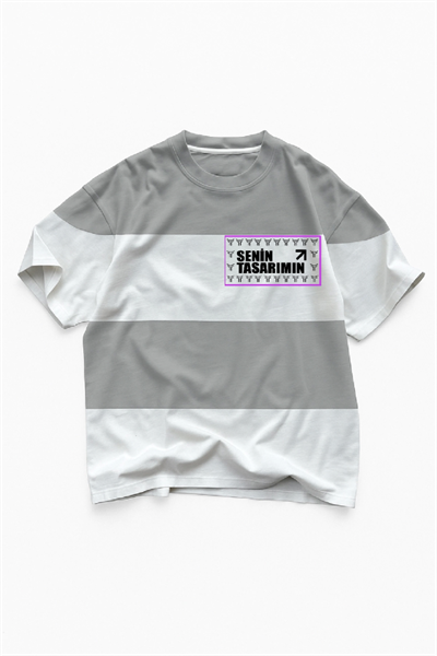 Parçali İki İplik Oversize Tişört Ön Sizin Tasarımınız - Gri