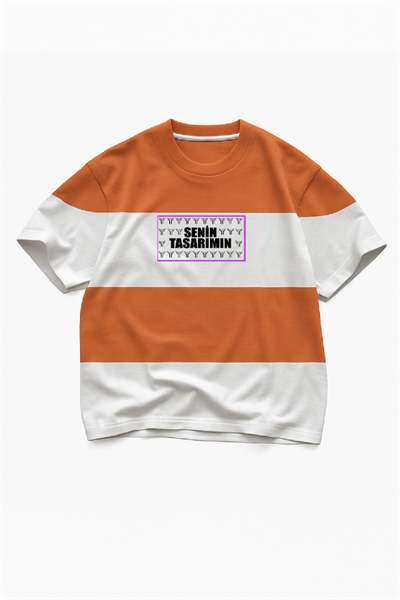 Parçali İki İplik Oversize Tişört Ön Sizin Tasarımınız - Turuncu