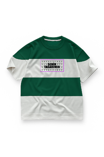 Parçali İki İplik Oversize Tişört Ön Sizin Tasarımınız - Yeşil