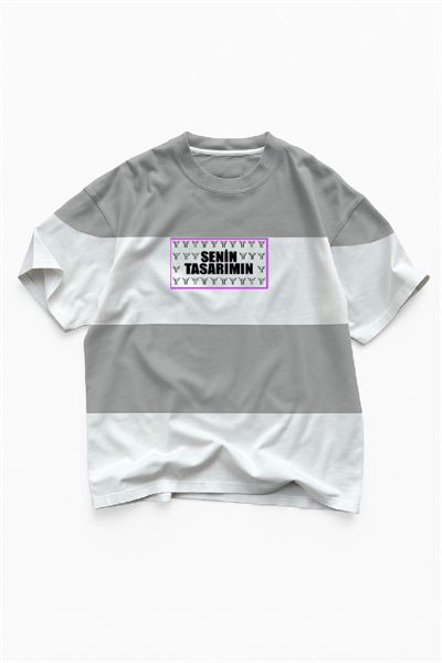 Parçali İki İplik Oversize Tişört Ön Sizin Tasarımınız - Gri