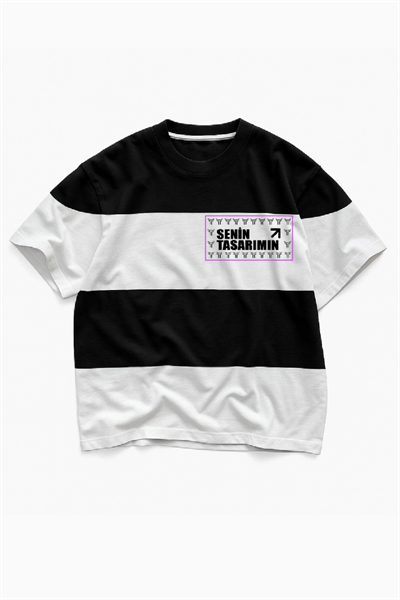 Parçali İki İplik Oversize Tişört Ön Sizin Tasarımınız - Siyah