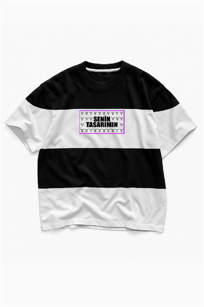 Parçali İki İplik Oversize Tişört Ön Sizin Tasarımınız - Siyah