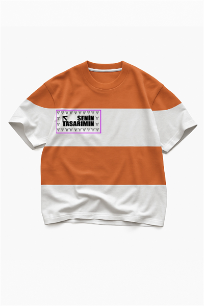 Parçali İki İplik Oversize TişörtÖn  Arka Sizin Tasarımınız - Turuncu