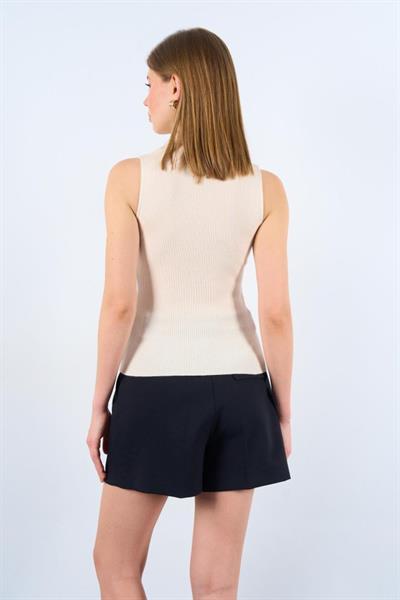 Patlı Düğmeli Triko Atlet - Beyaz Kayısı