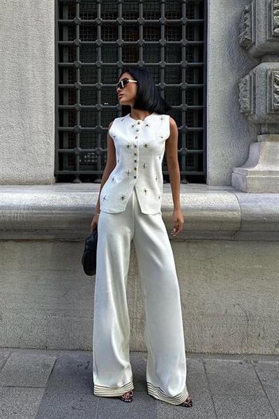 Paulo Gold Düğmeli Yelek Pantolon Takım 9976