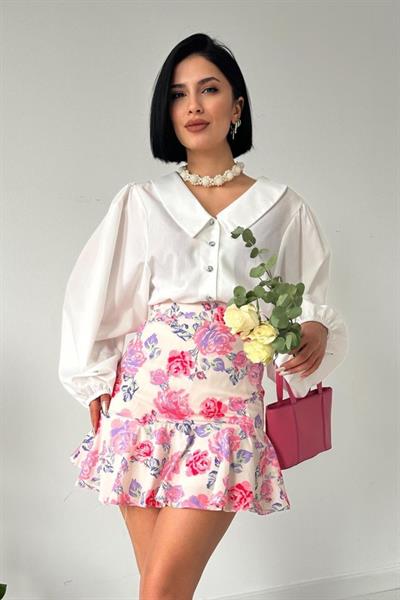 Pembe Çiçekli Etek