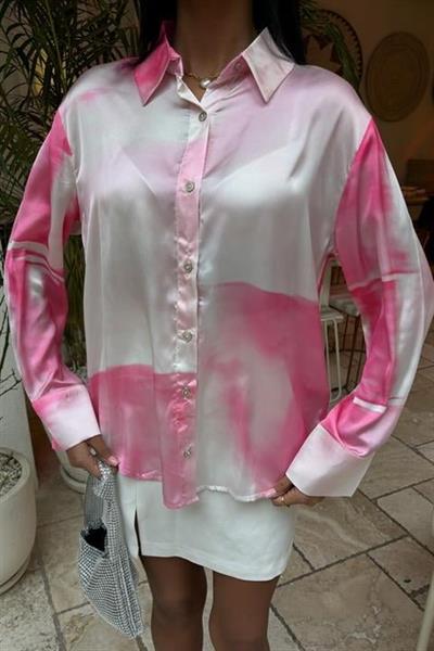 Pembe Geçişli Saten Gömlek 3439