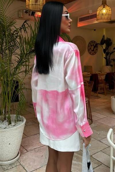 Pembe Geçişli Saten Gömlek 3439