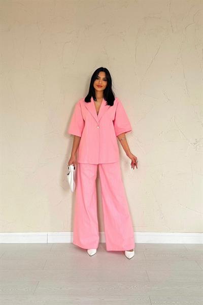 Pembe Önü Tek Düğmeli Ceket Pantolon Takım