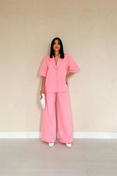 Pembe Önü Tek Düğmeli Ceket Pantolon Takım