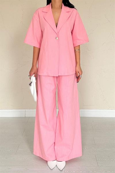 Pembe Önü Tek Düğmeli Ceket Pantolon Takım