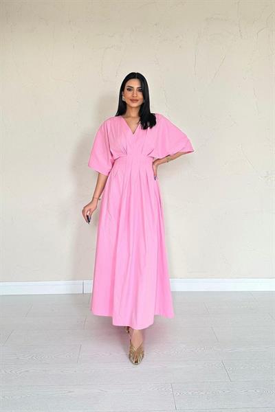 Pembe Pileli Uzun Elbise