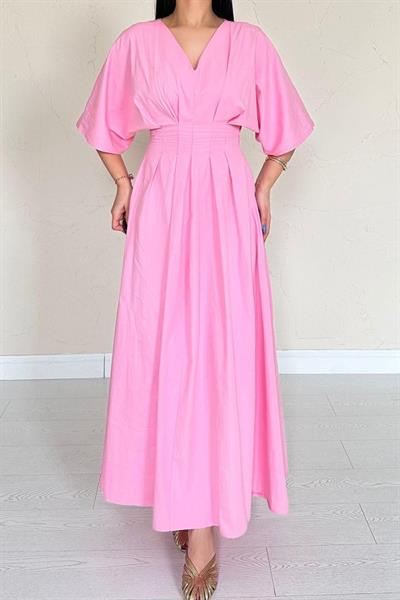 Pembe Pileli Uzun Elbise