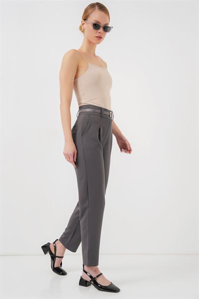 Pileli Kemerli Kumaş Pantolon 6725 - Antrasit