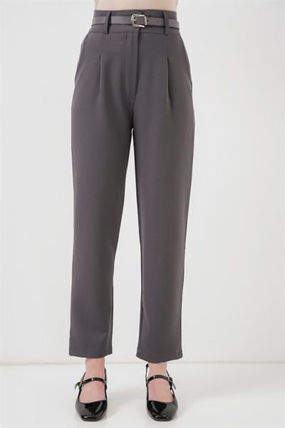 Pileli Kemerli Kumaş Pantolon 6725 - Antrasit