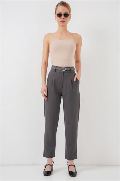 Pileli Kemerli Kumaş Pantolon 6725 - Antrasit