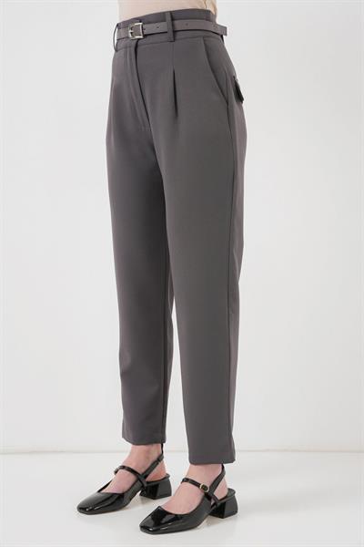 Pileli Kemerli Kumaş Pantolon 6725 - Antrasit