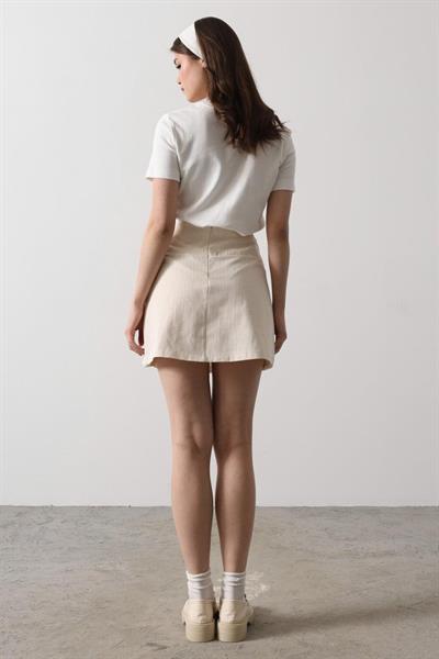 Pileli Mini Etek - Ekru