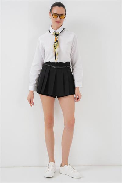 Pileli Mini Şort Etek 5336 - Siyah