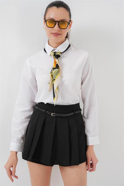 Pileli Mini Şort Etek 5336 - Siyah