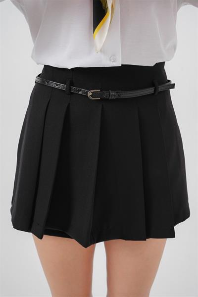 Pileli Mini Şort Etek 5336 - Siyah
