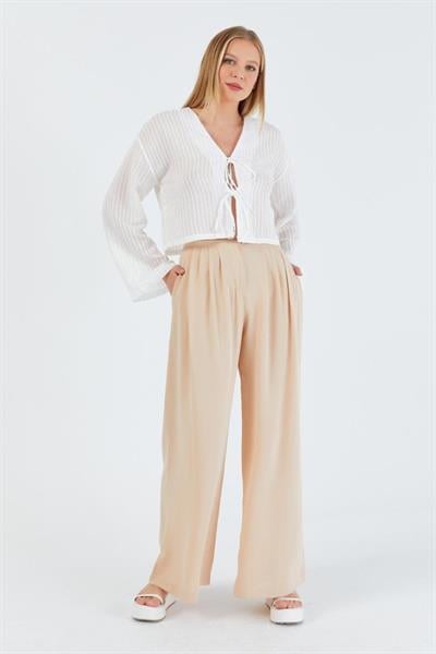 Pileli Palazzo Pantolon - Taş