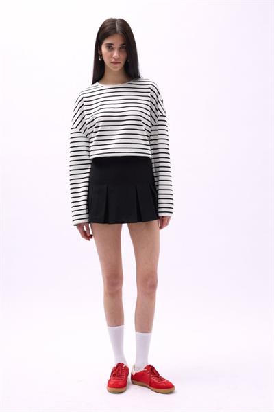 Pileli Yüksek Bel Mini Etek