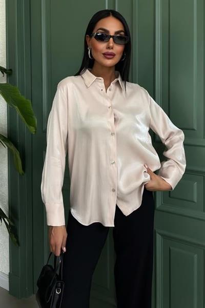 Pırıltılı Kumaş Premium Saten Gömlek 3464