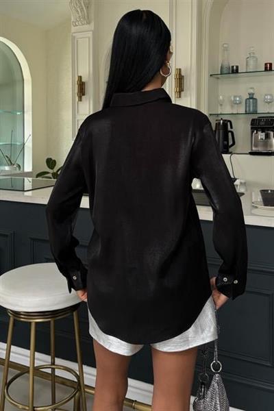 Pırıltılı Kumaş Premium Saten Gömlek 3464